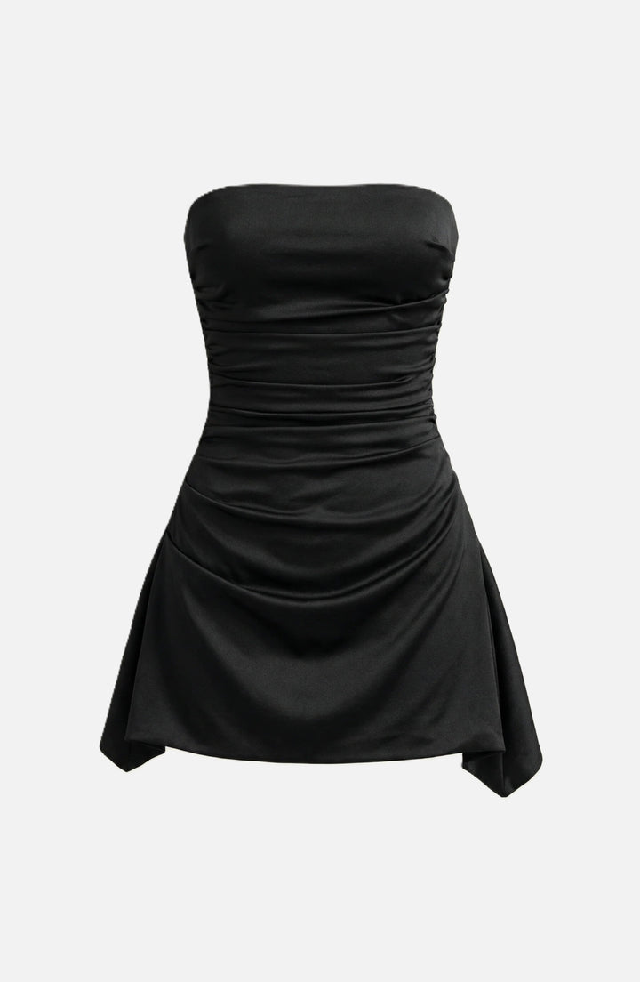 Womens Strapless Party Dress Ruched Draped Asymmetric Hem