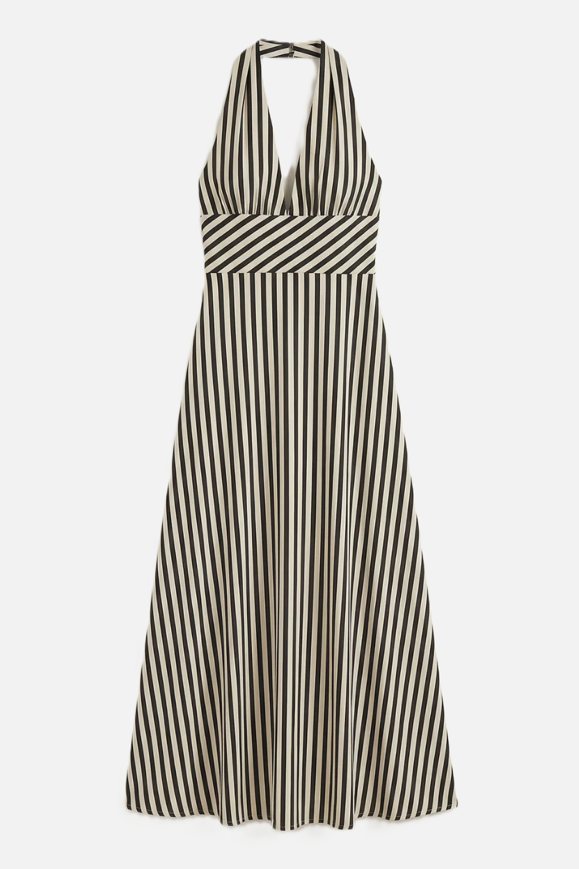 Womens Maxi Dress Halter Neck Striped Open Back