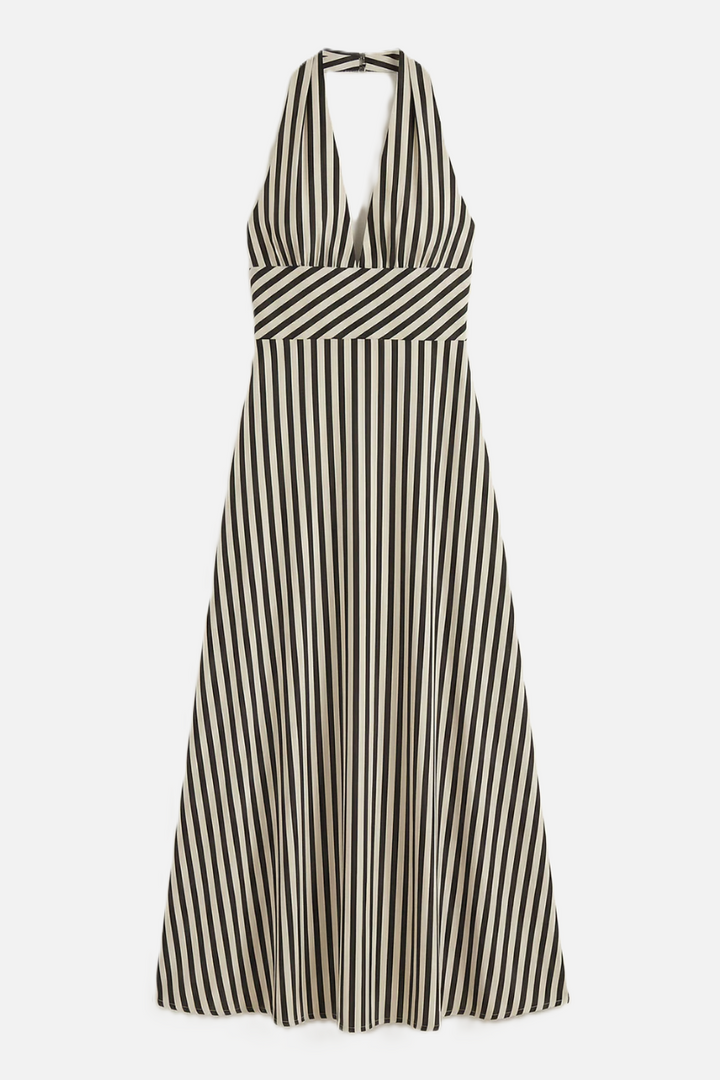 Womens Maxi Dress Halter Neck Striped Open Back