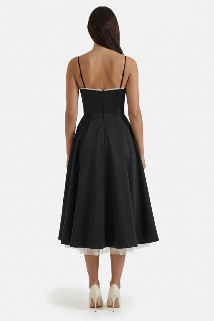 Womens Midi Dress Bustier Sweetheart Neckline Full Circle Tulle Hem