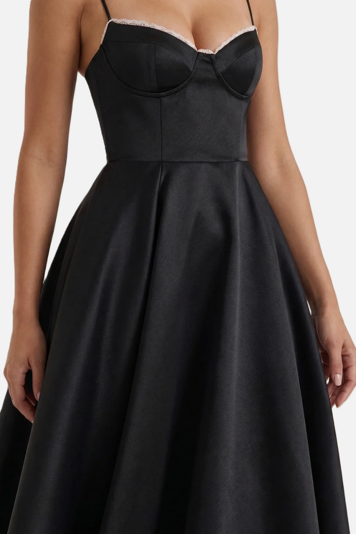 Womens Midi Dress Bustier Sweetheart Neckline Full Circle Tulle Hem