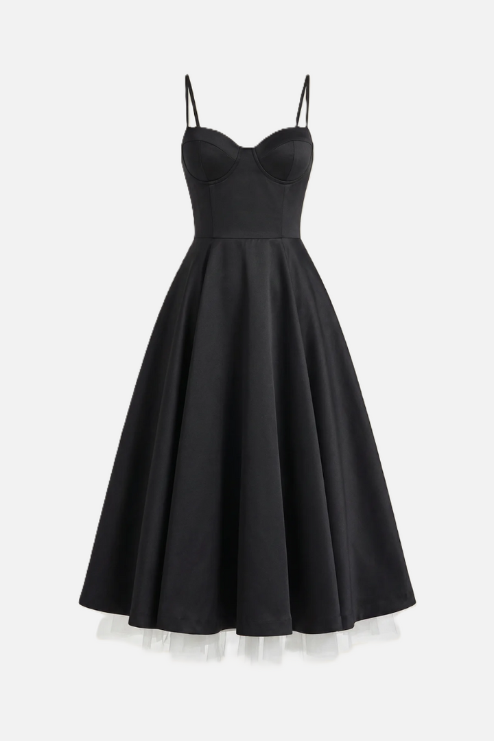 Womens Midi Dress Bustier Sweetheart Neckline Full Circle Tulle Hem