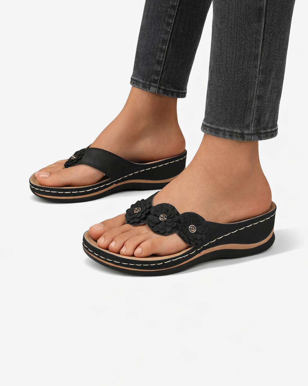 Womens Wedge Flip Flop Sandals Floral Strap Slip-On