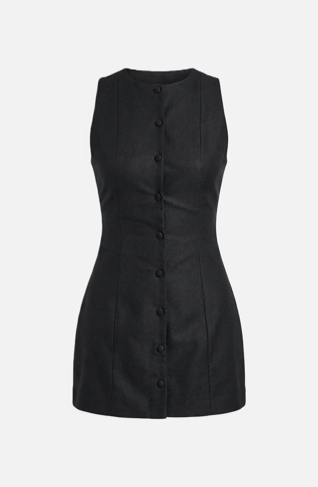 Womens Sleeveless Mini Sheath Dress Button-Front Round Neck