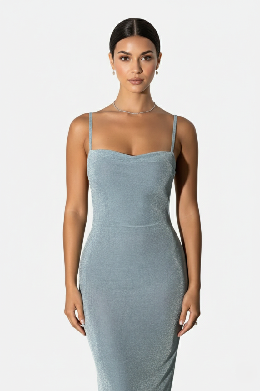 Womens Maxi Dress Spaghetti Strap Backless Tie Back