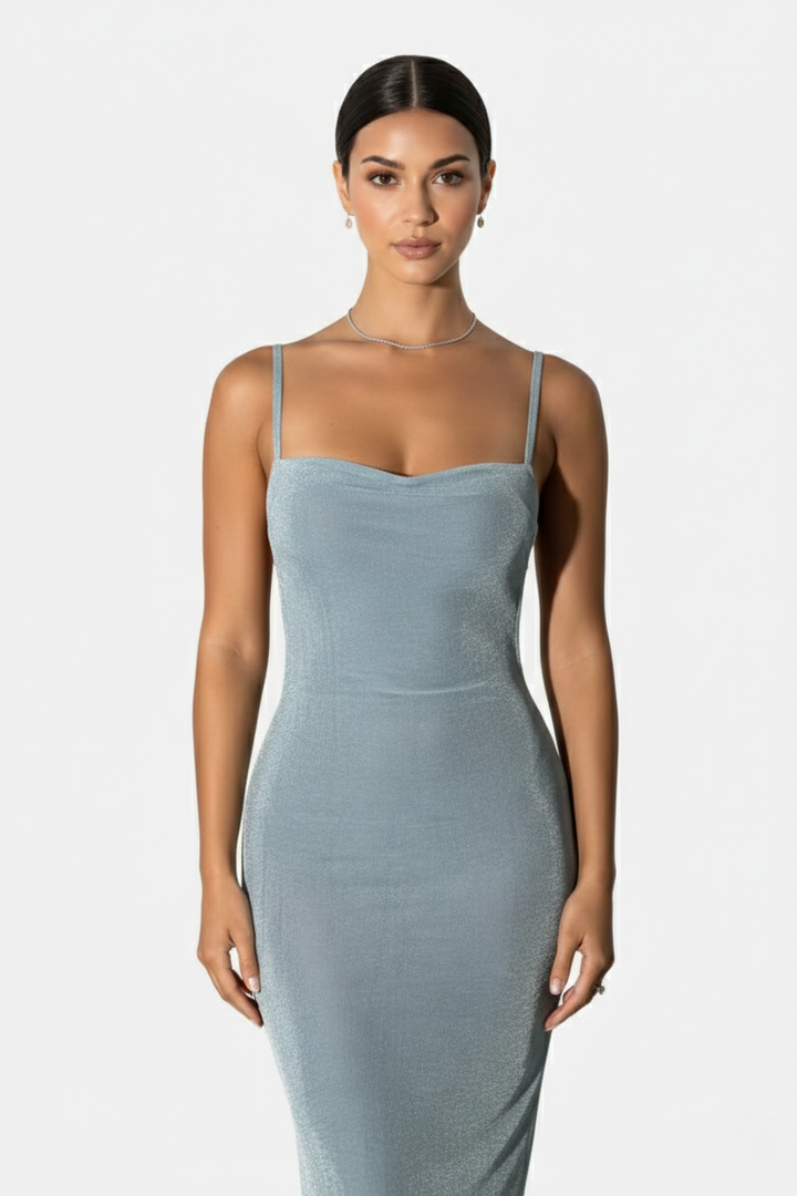 Womens Maxi Dress Spaghetti Strap Backless Tie Back