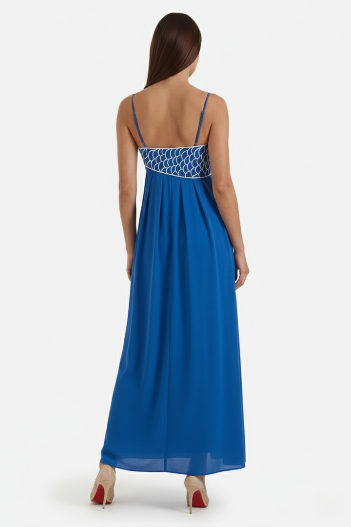 Womens Linen Dress Embroidered Bodice A-Line Spaghetti Straps