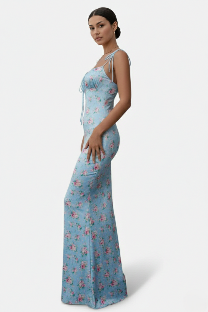 Womens Bodycon Maxi Dress with Spaghetti Straps Ruched Bodice