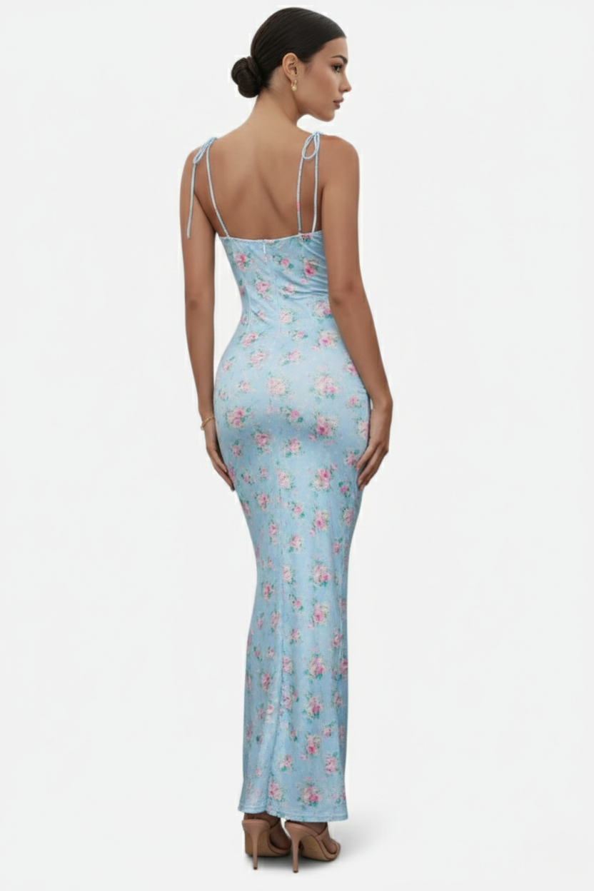 Womens Bodycon Maxi Dress with Spaghetti Straps Ruched Bodice