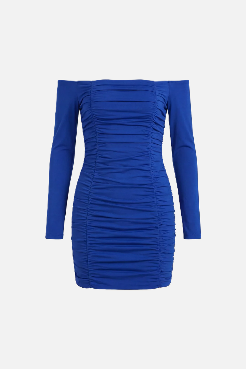 Womens Bodycon Mini Dress Ruched Off-Shoulder Long Sleeve
