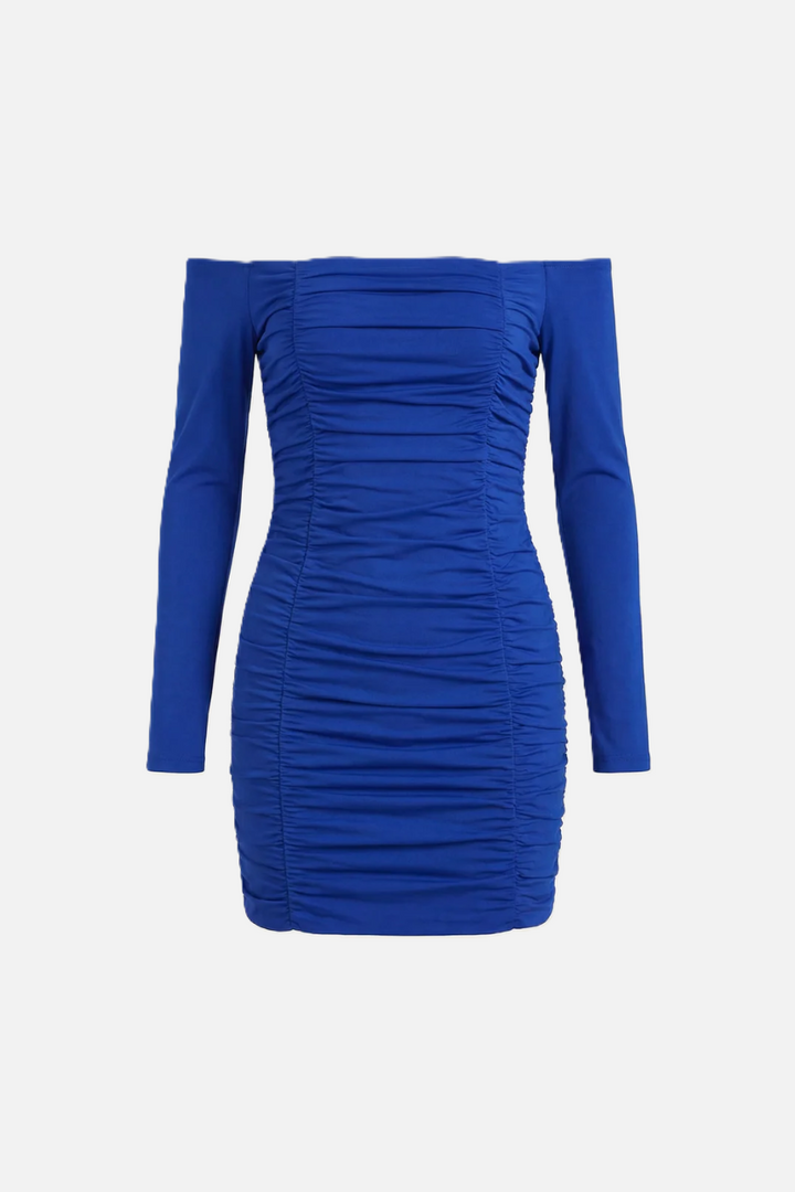 Womens Bodycon Mini Dress Ruched Off-Shoulder Long Sleeve
