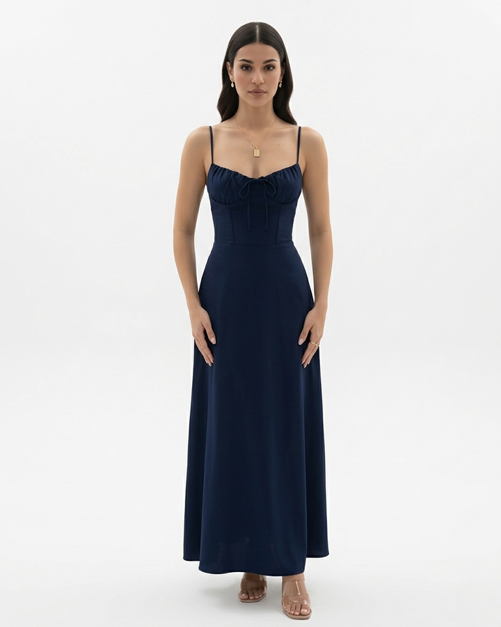 Womens Maxi Dress with Spaghetti Straps Sweetheart Neck Tie Front
