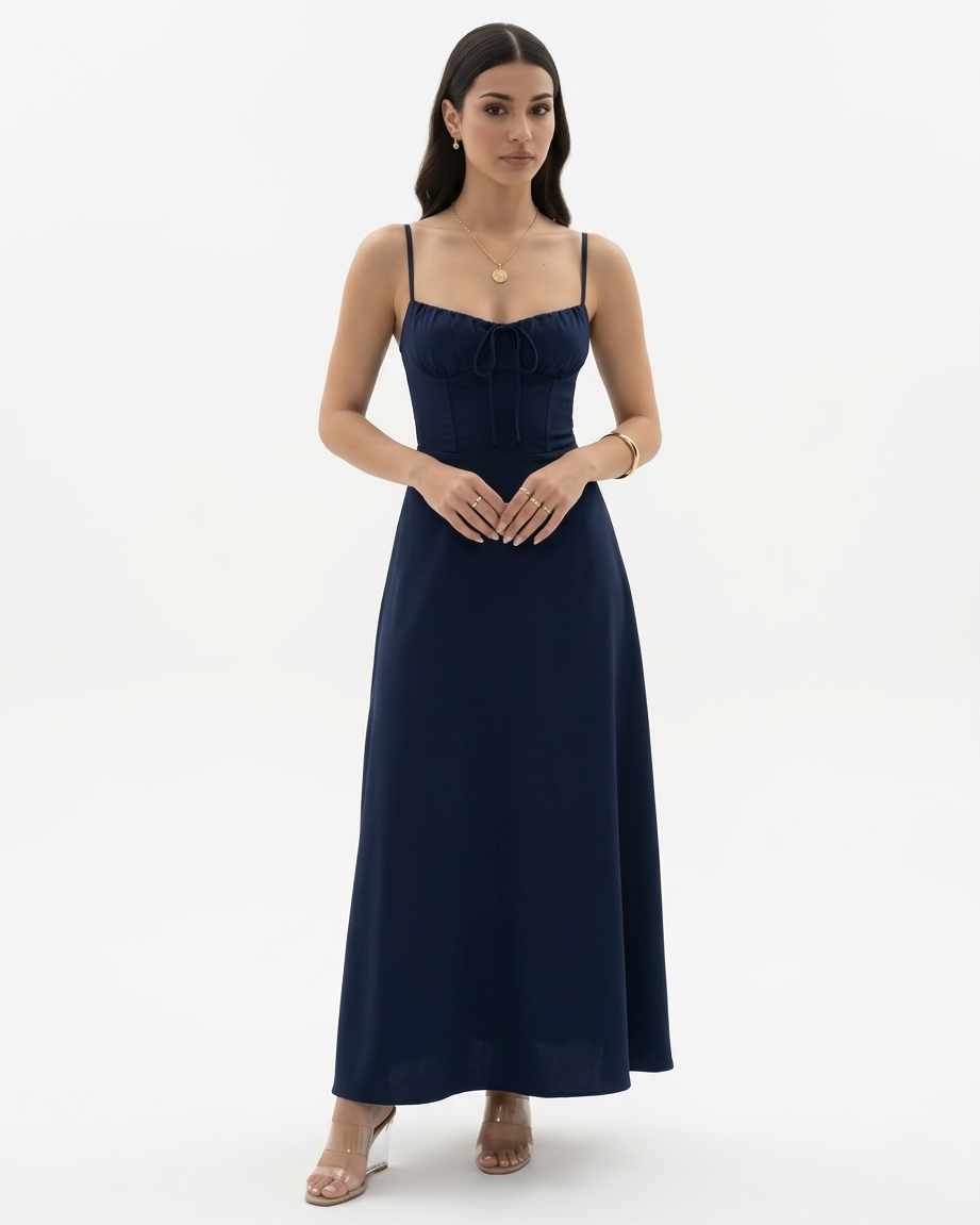 Womens Maxi Dress with Spaghetti Straps Sweetheart Neck Tie Front