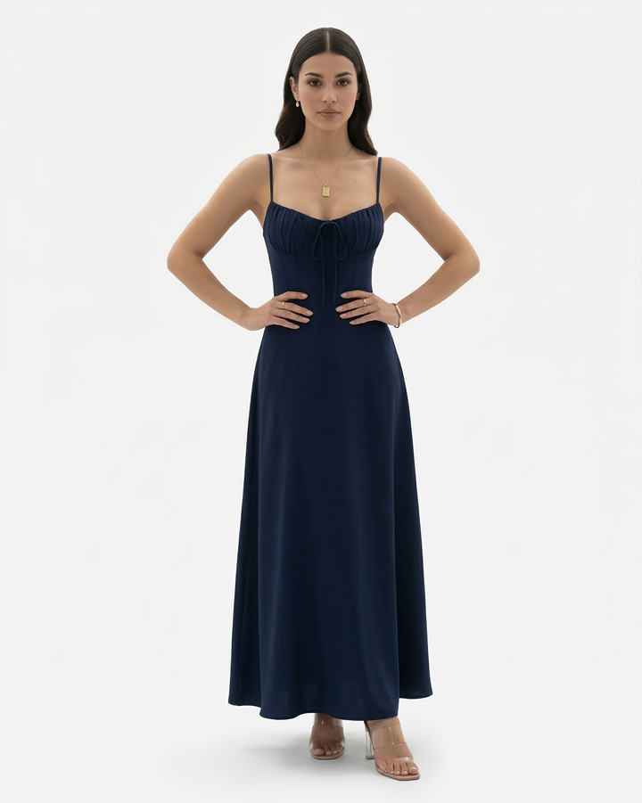 Womens Maxi Dress with Spaghetti Straps Sweetheart Neck Tie Front