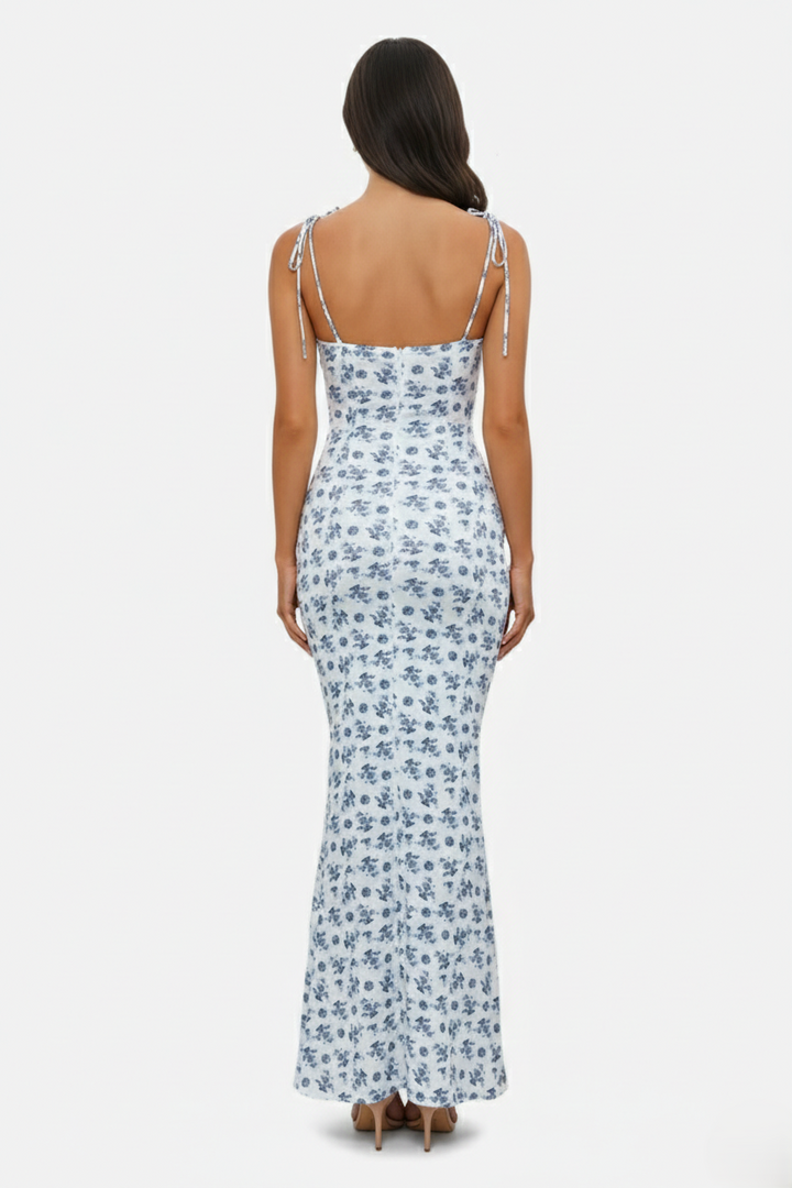 Womens Bodycon Maxi Dress with Spaghetti Straps Ruched Bodice