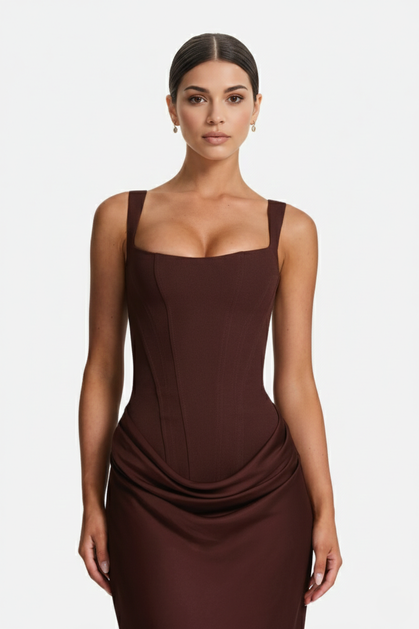 Womens Bodycon Evening Dress Draped Detail Lace-Up Back