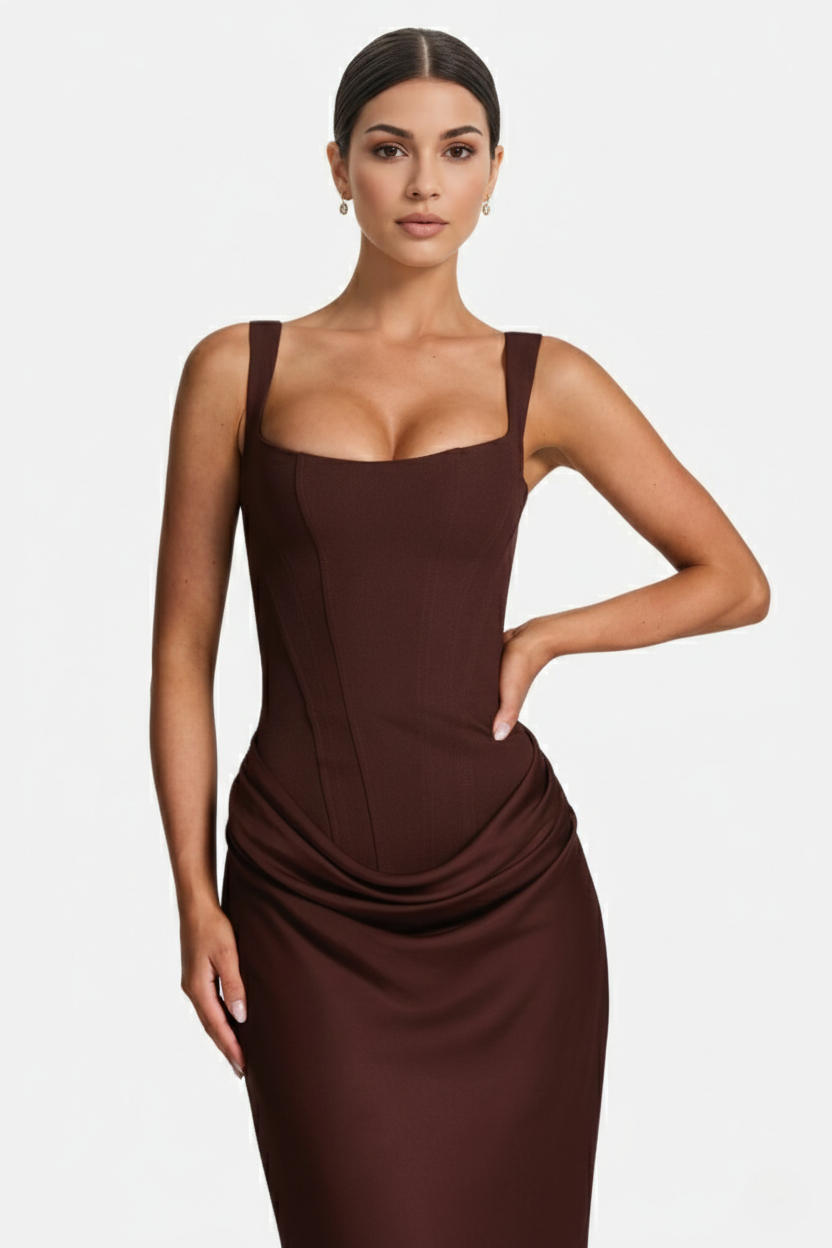 Womens Bodycon Evening Dress Draped Detail Lace-Up Back