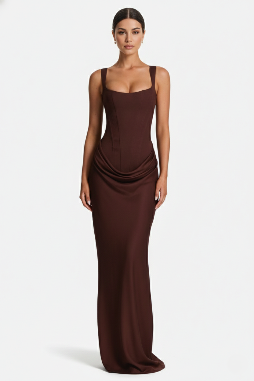 Womens Bodycon Evening Dress Draped Detail Lace-Up Back