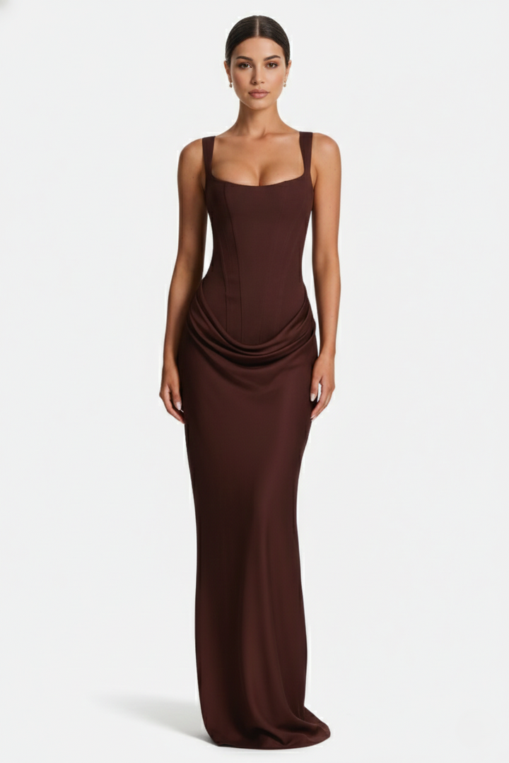 Womens Bodycon Evening Dress Draped Detail Lace-Up Back
