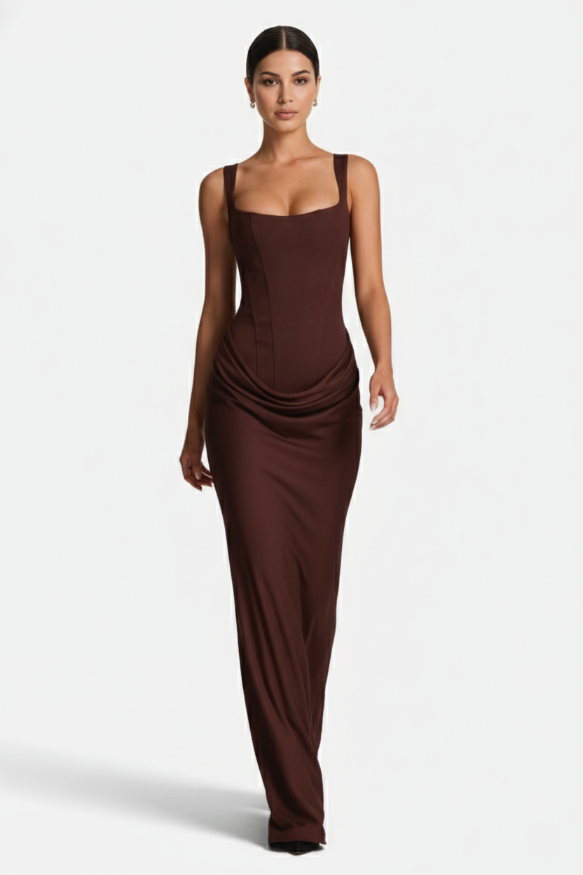 Womens Bodycon Evening Dress Draped Detail Lace-Up Back