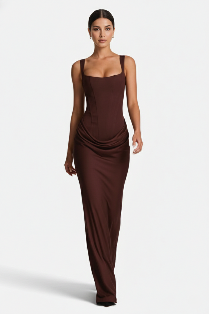 Womens Bodycon Evening Dress Draped Detail Lace-Up Back