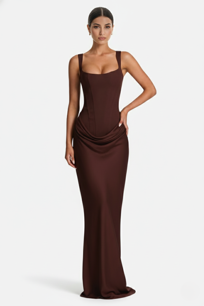 Womens Bodycon Evening Dress Draped Detail Lace-Up Back - Clovrio