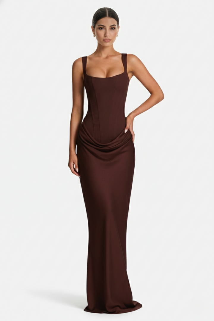 Womens Bodycon Evening Dress Draped Detail Lace-Up Back - Clovrio