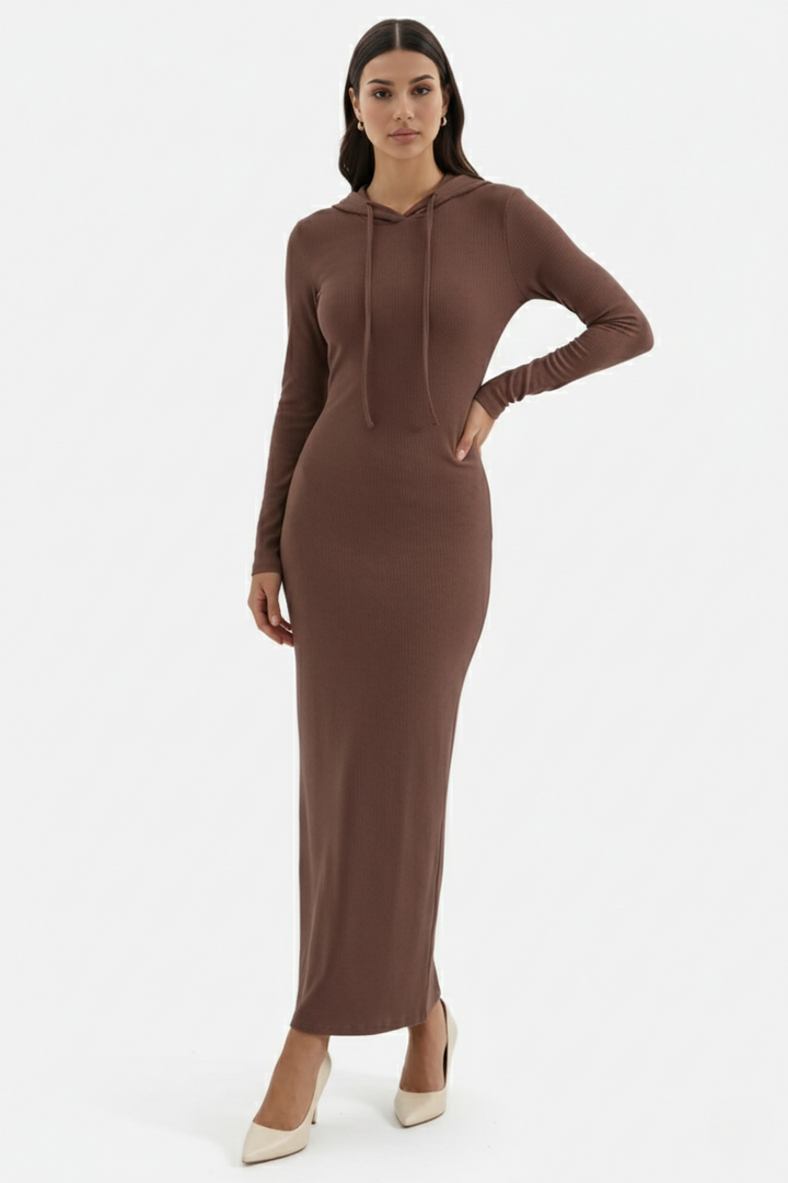 Womens Hooded Bodycon Maxi Dress Long Sleeve Casual