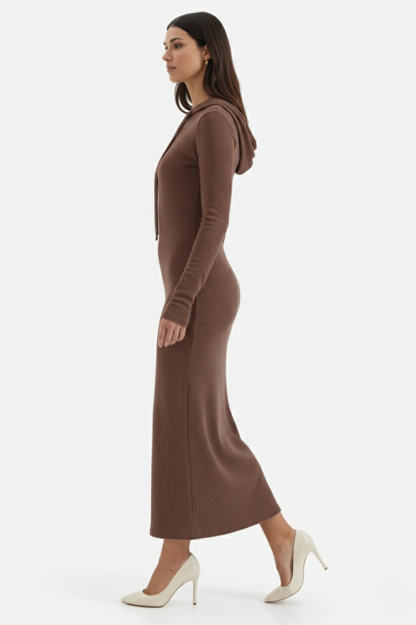 Womens Hooded Bodycon Maxi Dress Long Sleeve Casual