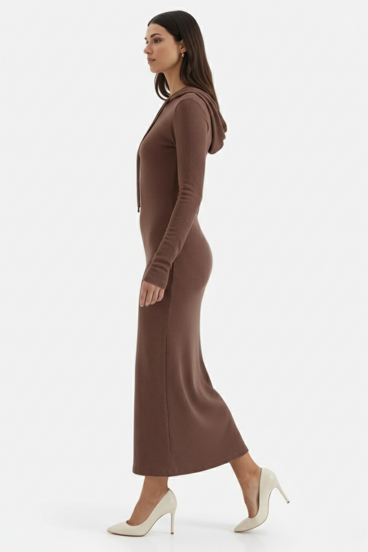 Womens Hooded Bodycon Maxi Dress Long Sleeve Casual