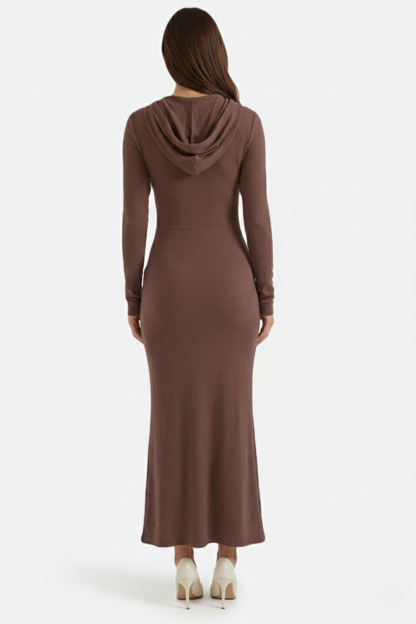Womens Hooded Bodycon Maxi Dress Long Sleeve Casual