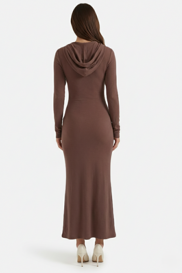 Womens Hooded Bodycon Maxi Dress Long Sleeve Casual