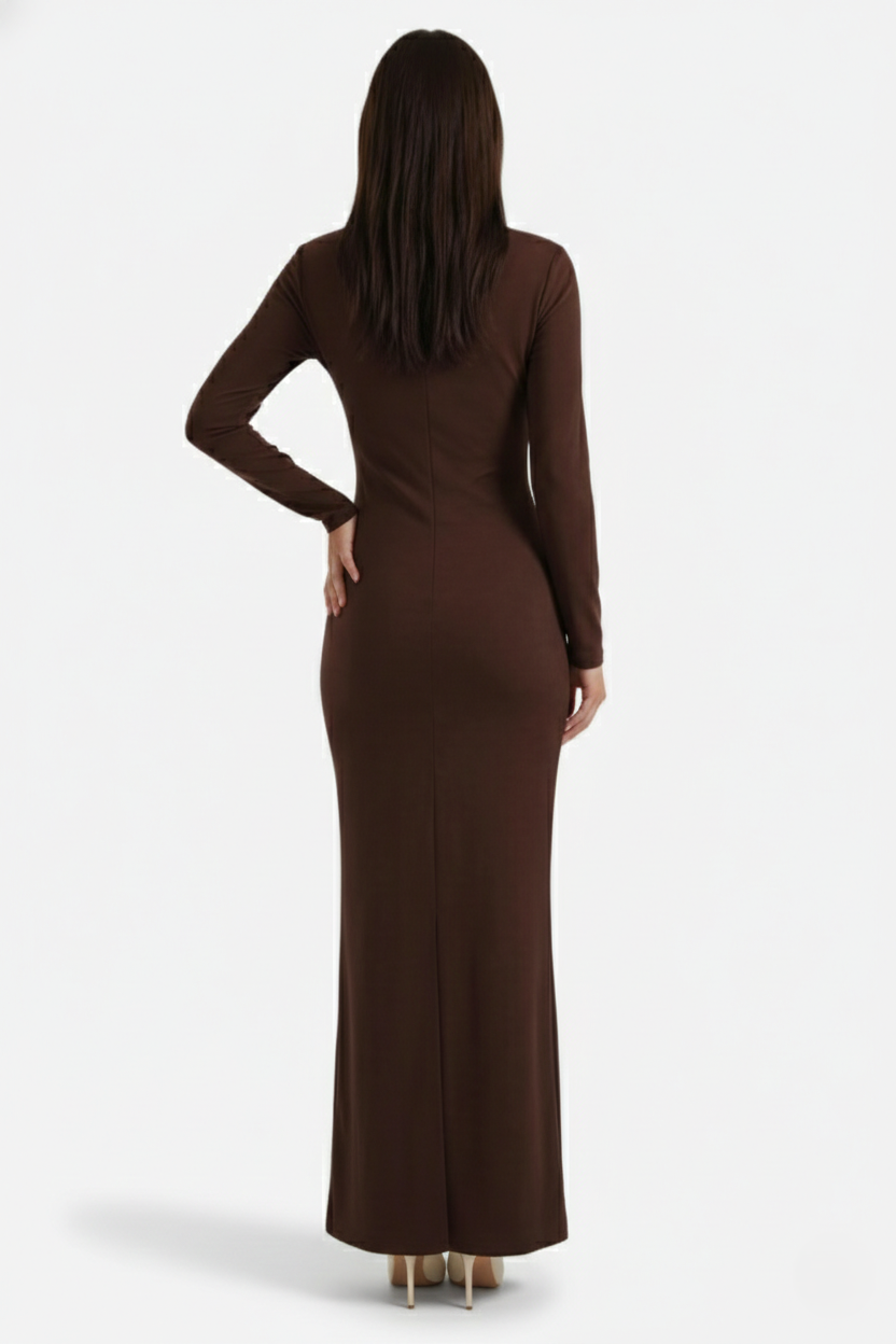 Womens Bodycon Maxi Dress with Asymmetric Cutout Long Sleeve