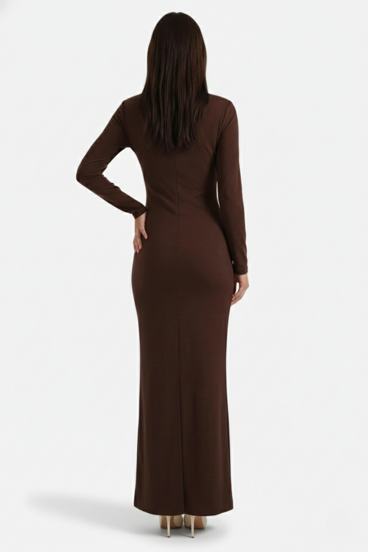 Womens Bodycon Maxi Dress with Asymmetric Cutout Long Sleeve