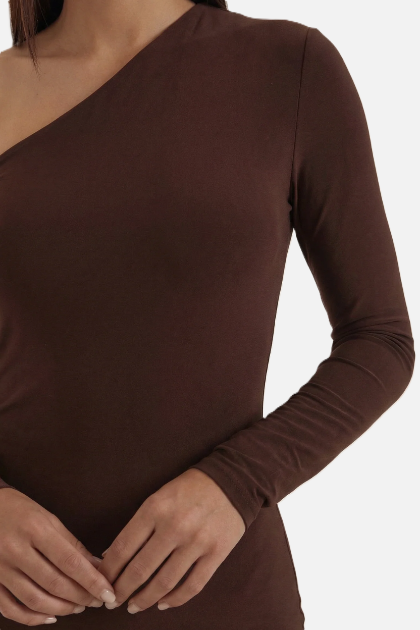 Womens Bodycon Maxi Dress with Asymmetric Cutout Long Sleeve