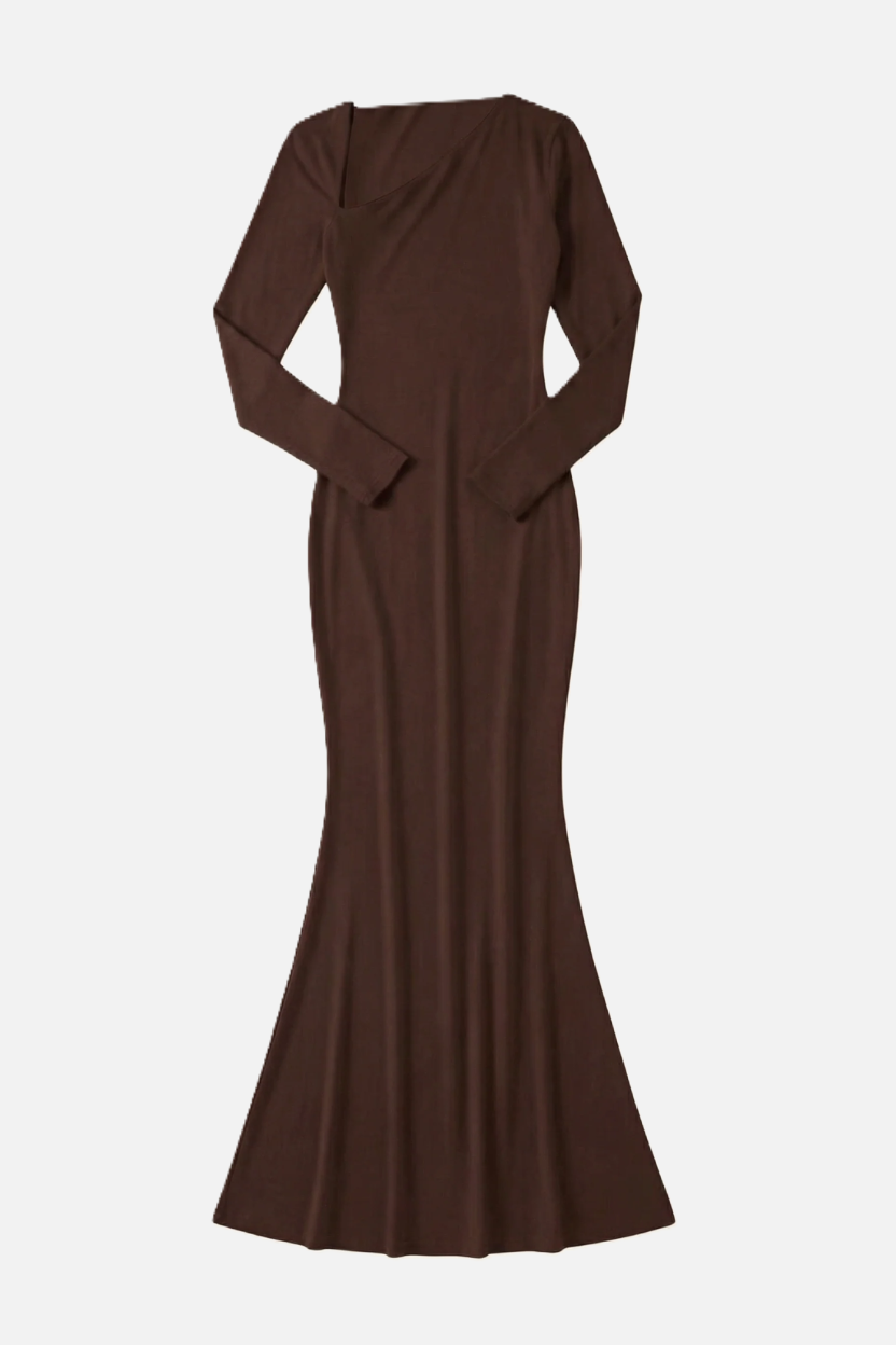Womens Bodycon Maxi Dress with Asymmetric Cutout Long Sleeve