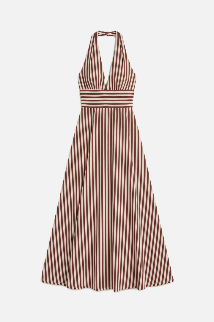 Womens Maxi Dress Halter Neck Striped Open Back