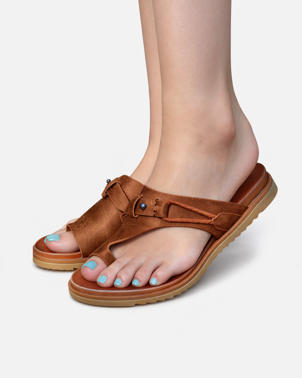 Womens Slide Sandals with Toe Loop Buckle Strap Open Toe - Clovrio