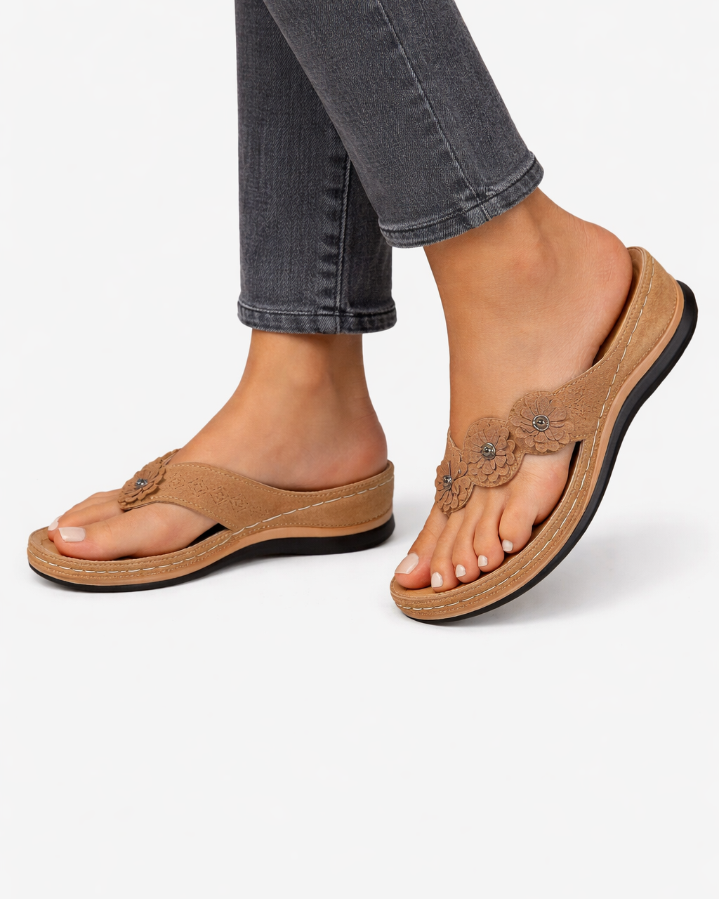 Womens Wedge Flip Flop Sandals Floral Strap Slip-On - Clovrio