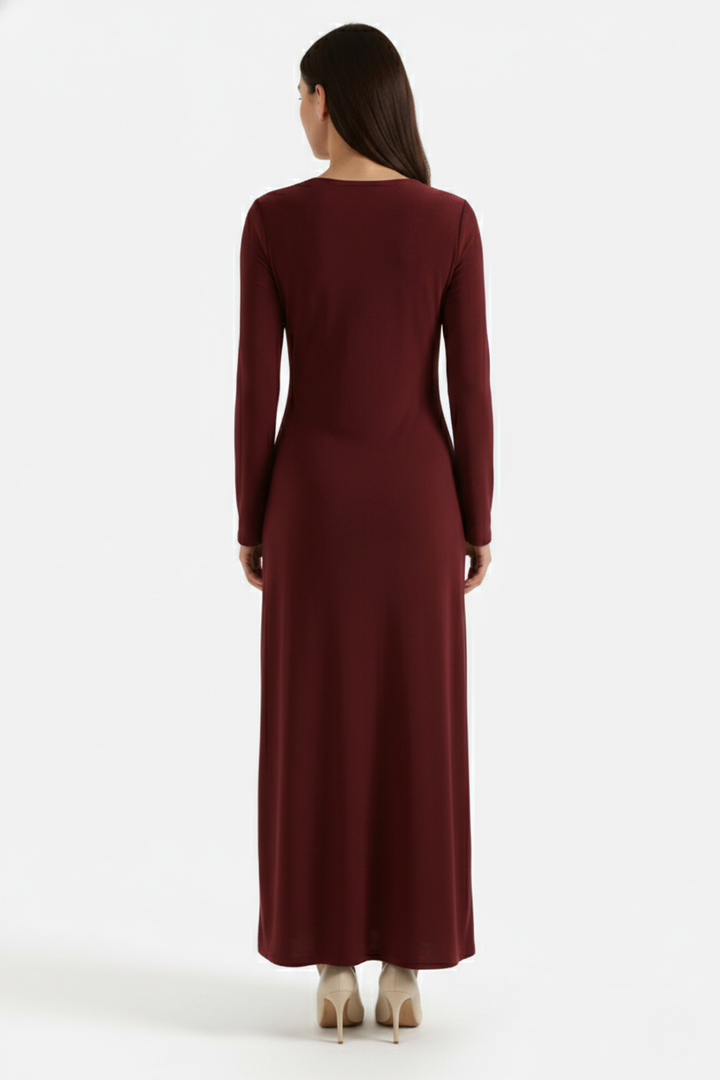 Womens Evening Dress Ruched Waist Long Sleeve Hardware Detail