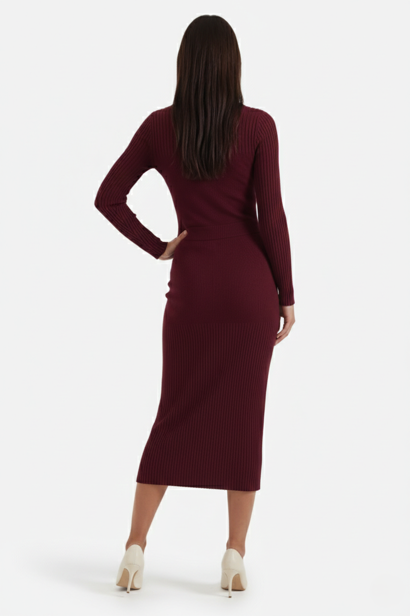 Womens Bodycon Midi Dress Ribbed Knit Long Sleeve Crew Neck
