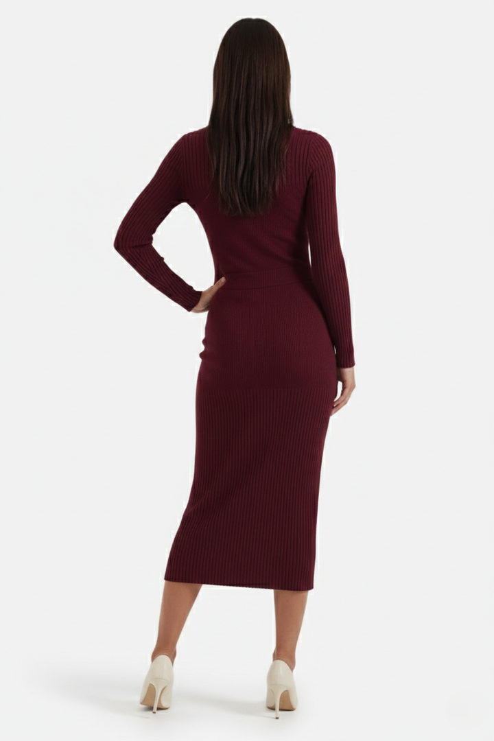 Womens Bodycon Midi Dress Ribbed Knit Long Sleeve Crew Neck