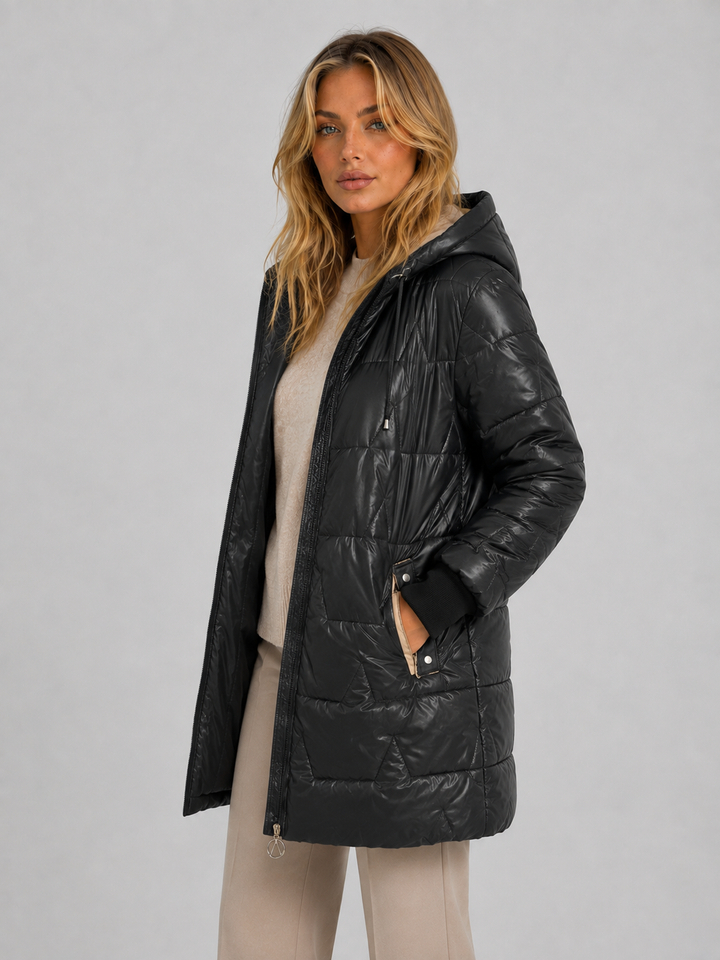 Women's Casual Quilted Longline Hooded Puffer Coat