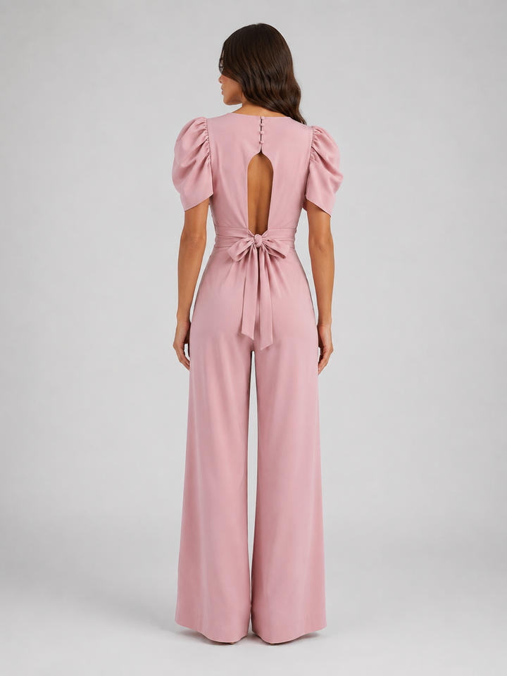 Women's Tailored Wide Leg Puff Sleeve Jumpsuit