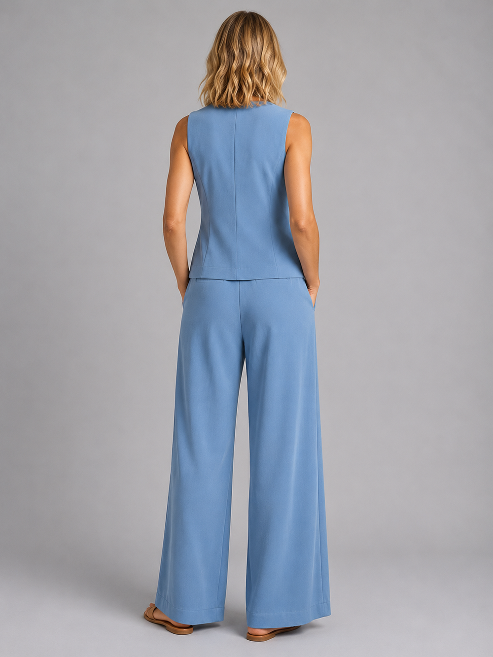 Women's Relaxed Tailored Sleeveless Waistcoat and Wide-Leg Trousers