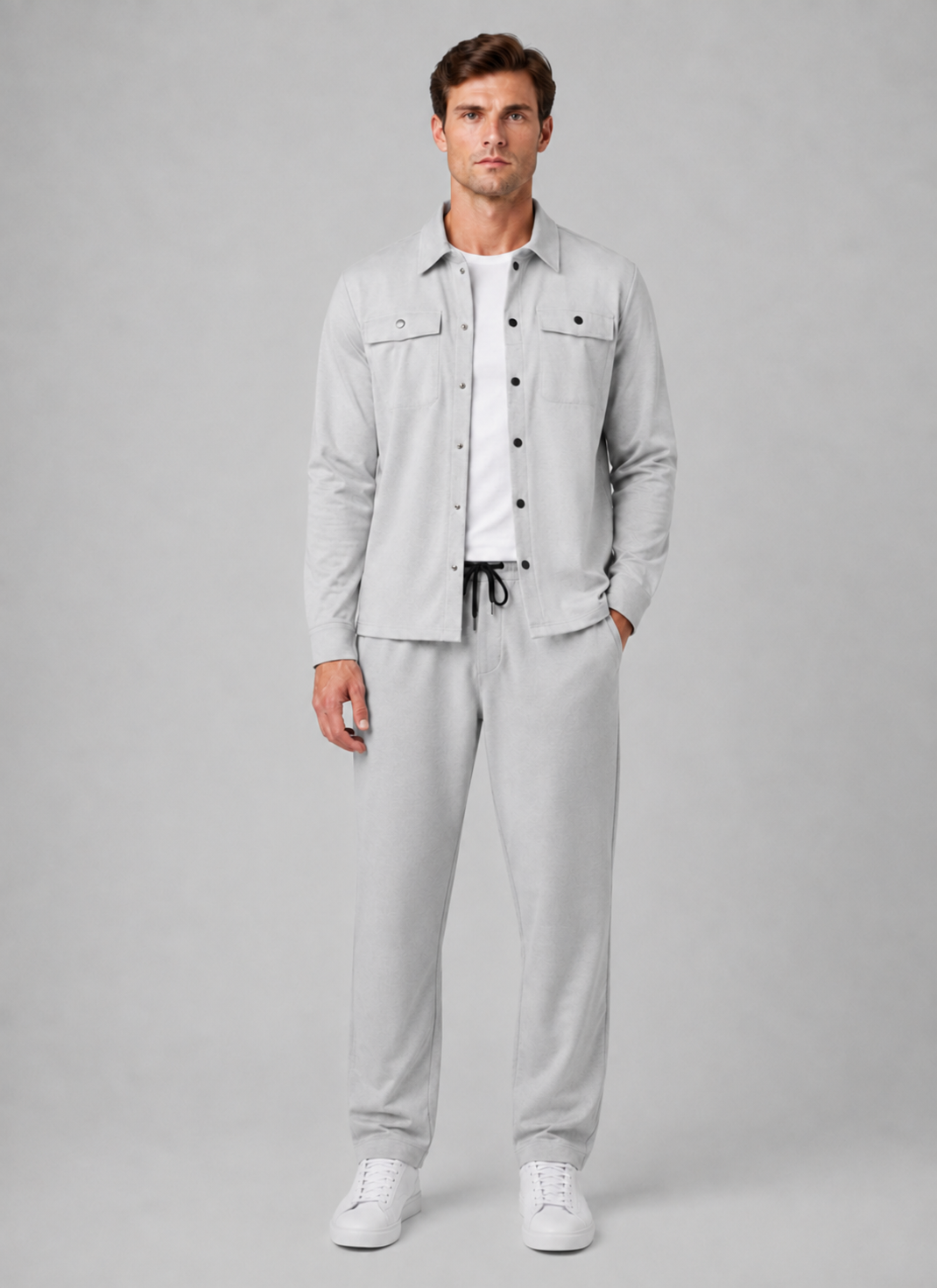 Men's Casual Cotton Blend Relaxed Fit Overshirt and Trousers Set