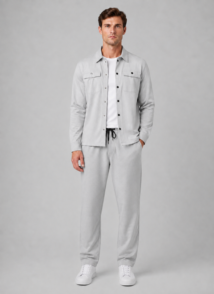 Men's Casual Cotton Blend Relaxed Fit Overshirt and Trousers Set