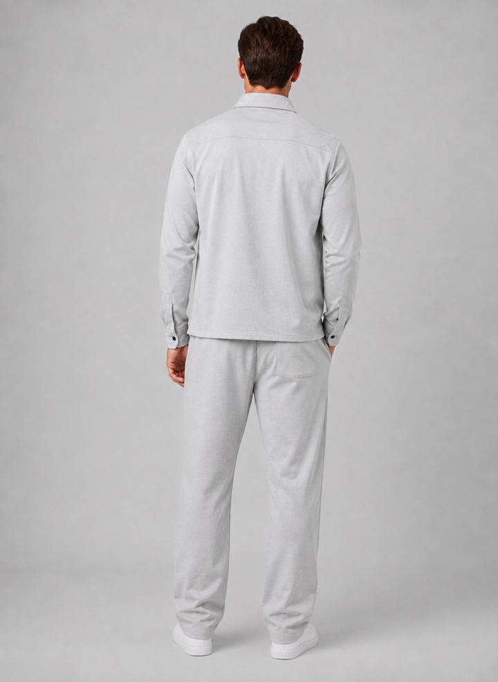 Men's Casual Cotton Blend Relaxed Fit Overshirt and Trousers Set