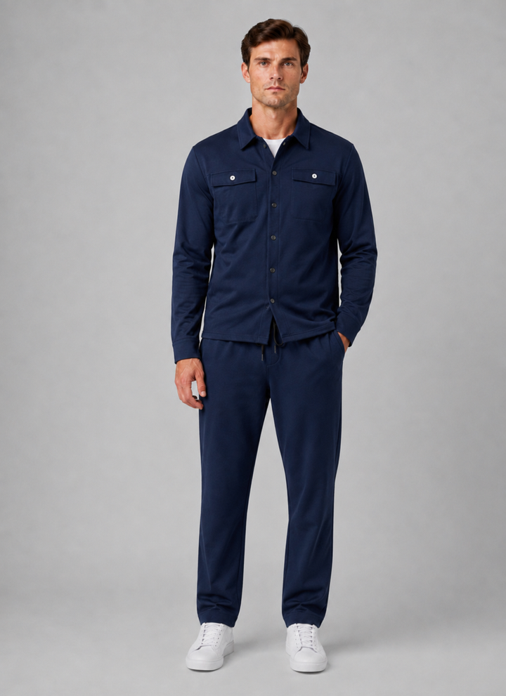 Men's Casual Cotton Blend Relaxed Fit Overshirt and Trousers Set