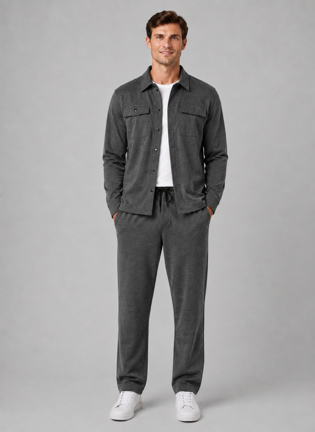 Men's Casual Cotton Blend Relaxed Fit Overshirt and Trousers Set